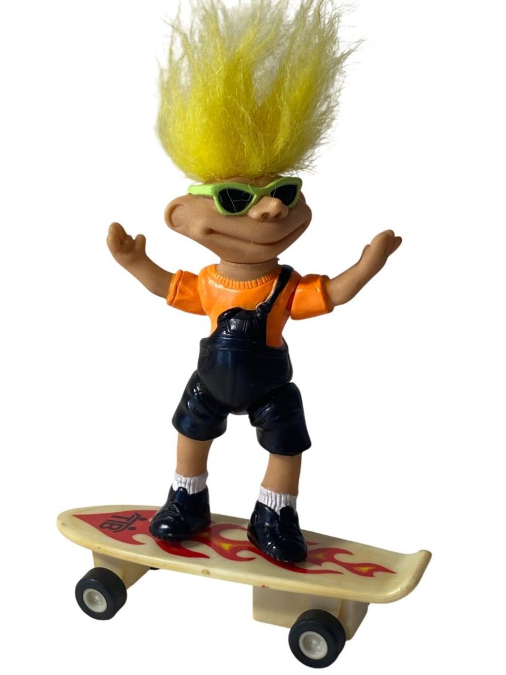 Street Kids Troll Action Figure Skateboard Yellow Hair Black Overall vtg 1991